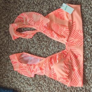 NWT Aerie size large ruffle, longline, orange bikini top